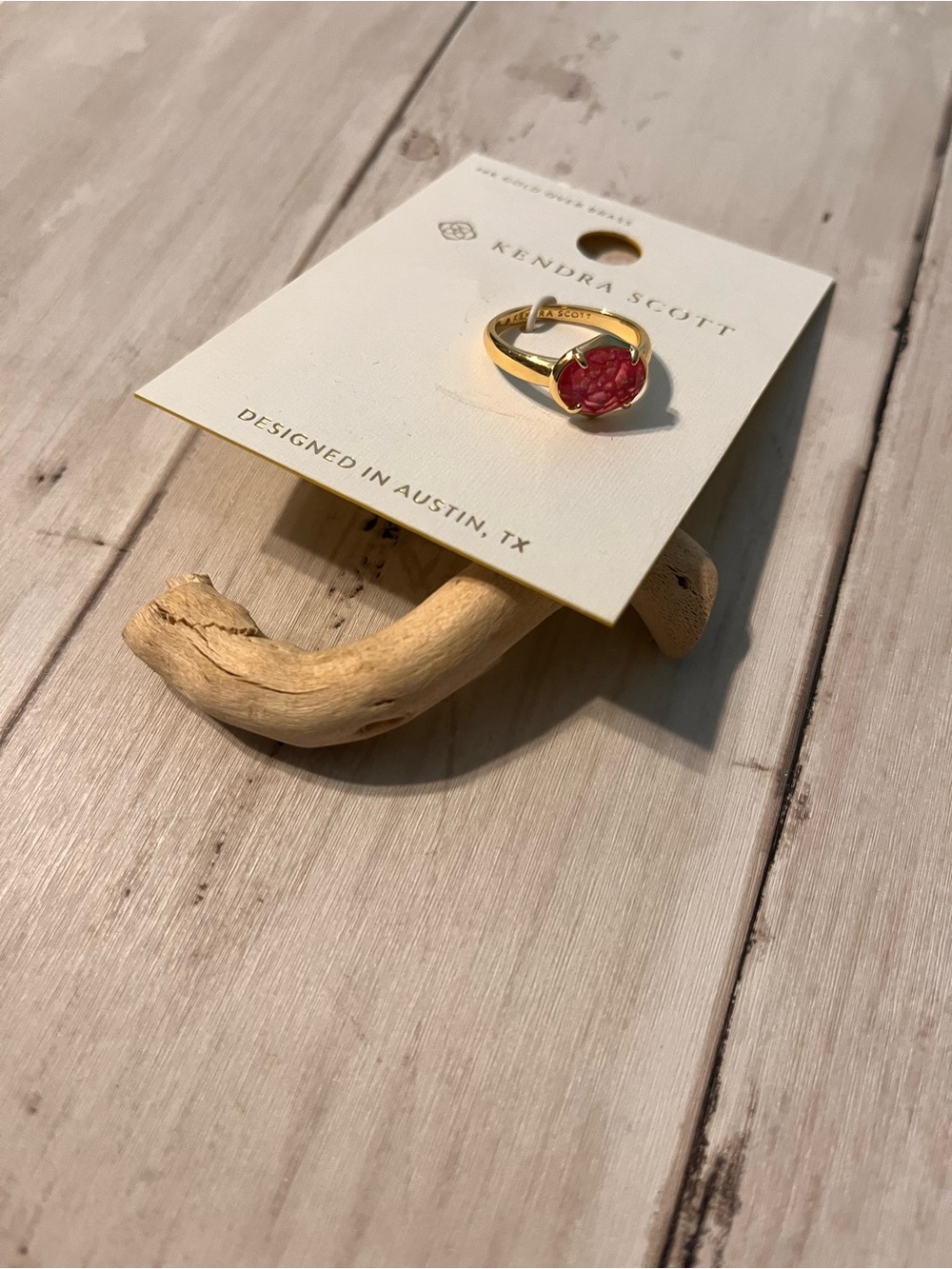 Kendra Scott Henley Band Gold Ring with Pink glitter Stone 8 NWTT